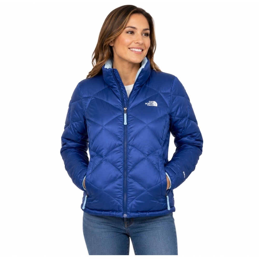 The North Face Large Womens Blue 550 Fill Down Diamond Quilted Puffer Jacket